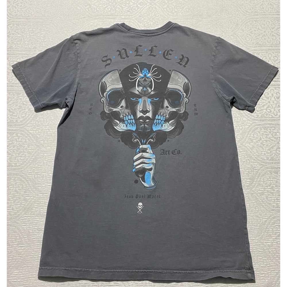 Sullen Art Collective Jean Paul Marat Graphic T-Shirt Mens Medium Gray Skulls
